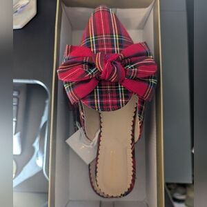 Isaac Mizrahi Red Plaid Bow Flats NWT
